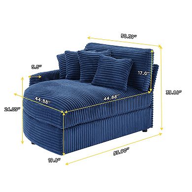 Corduroy Left-Facing Chaise Couch with 4 Throw Pillows