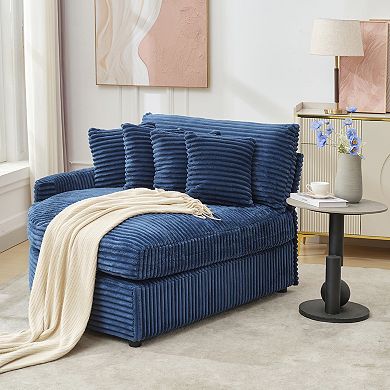 Corduroy Left-Facing Chaise Couch with 4 Throw Pillows