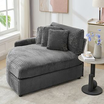 Corduroy Left-Facing Chaise Couch with 4 Throw Pillows