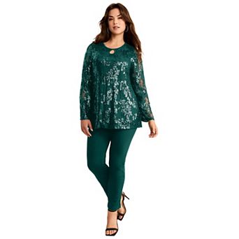 Roaman's Women's Plus Size Sequin Keyhole Blouse