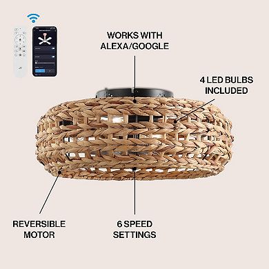 Archer 4-Light Coastal Ceiling Fan, Remote-Controlled, 6-Speed LED, Bohemian Seagrass Lantern