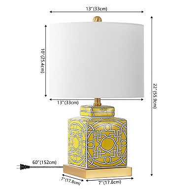 Catherine Modern Transitional Ceramic Metal Square Ginger Jar LED Table Lamp