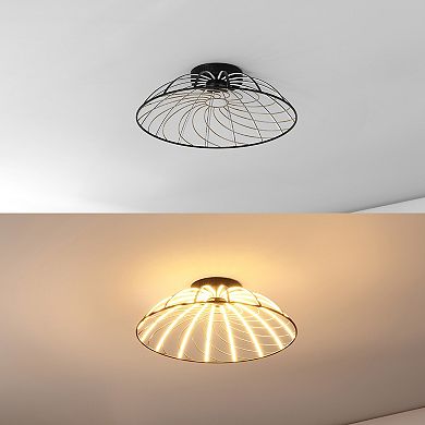 Ambros Modern Industrial Metal Dimmable Stripe Half-Cage Integrated LED Flush Mount