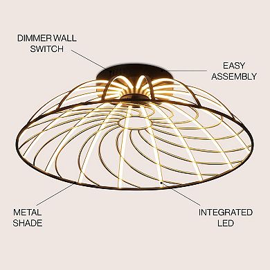 Ambros Modern Industrial Metal Dimmable Stripe Half-Cage Integrated LED Flush Mount