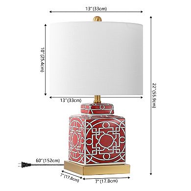 Catherine Modern Transitional Ceramic Metal Square Ginger Jar LED Table Lamp