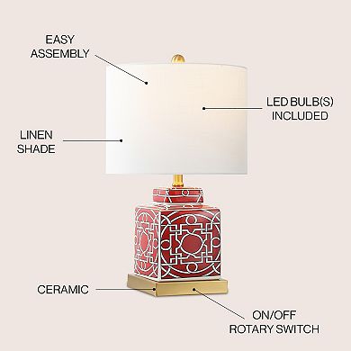 Catherine Modern Transitional Ceramic Metal Square Ginger Jar LED Table Lamp