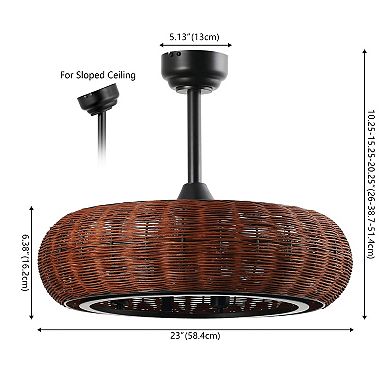 Cassidy 6-Light Bohemian LED Ceiling Fan, Remote Controlled, Adjustable Height, Speed Rattan Design