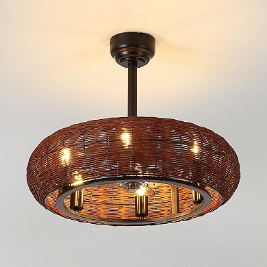 Cassidy 6-Light Bohemian LED Ceiling Fan, Remote Controlled, Adjustable Height, Speed Rattan Design