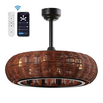 Cassidy 6-Light Bohemian LED Ceiling Fan, Remote Controlled, Adjustable Height, Speed Rattan Design