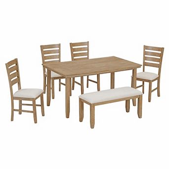 Merax Dining Room Table and Chairs with Bench, Rustic Wood Dining Set, Set of 6
