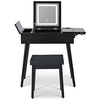 Merax Black Makeup Vanity Desk with Flip Top Mirror and LED Light