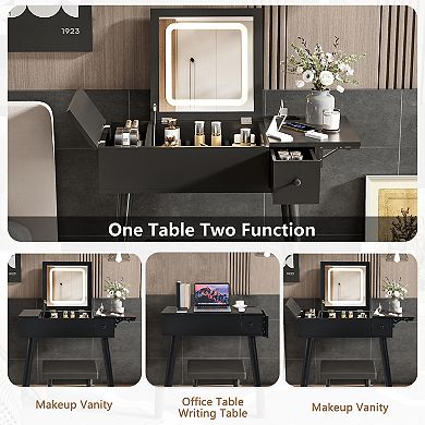 Merax Black Makeup Vanity Desk with Flip Top Mirror and LED Light