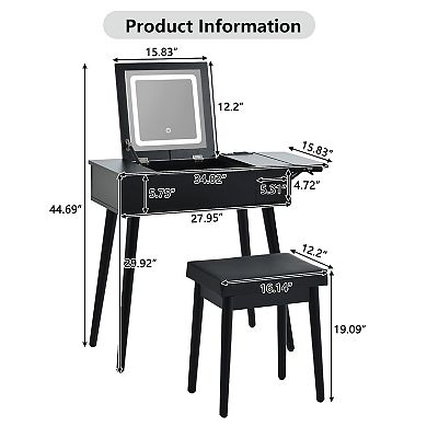 Merax Black Makeup Vanity Desk with Flip Top Mirror and LED Light