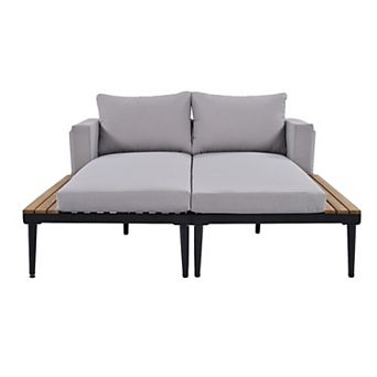 Merax Modern Outdoor Daybed Patio Metal Daybed with Wood Topped Side Spaces for Drinks