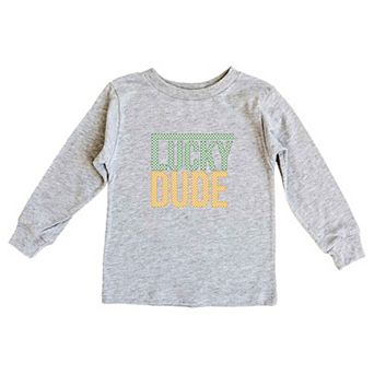 Block Checkered Lucky Dude Youth Long Sleeve Graphic Tee
