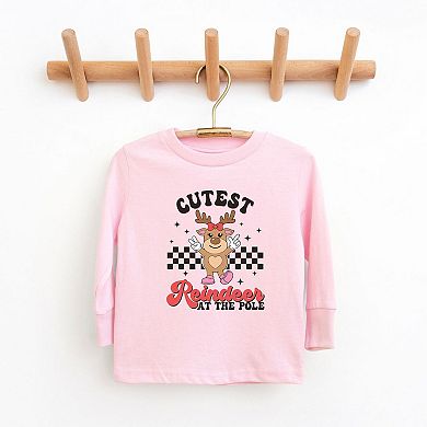 Cutest Reindeer At The Pole Toddler Long Sleeve Graphic Tee