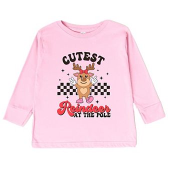Cutest Reindeer At The Pole Toddler Long Sleeve Graphic Tee