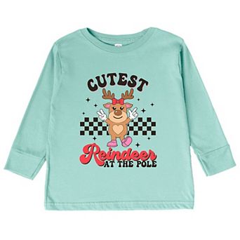 Cutest Reindeer At The Pole Toddler Long Sleeve Graphic Tee