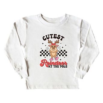 Cutest Reindeer At The Pole Toddler Long Sleeve Graphic Tee