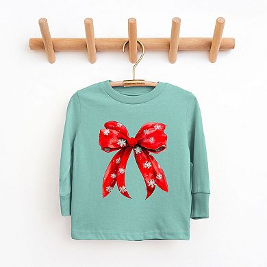 Coquette Christmas Snowflake Bow Toddler Long Sleeve Graphic Tee