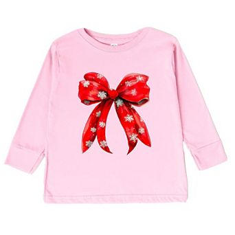 Coquette Christmas Snowflake Bow Toddler Long Sleeve Graphic Tee
