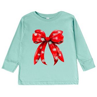 Coquette Christmas Snowflake Bow Toddler Long Sleeve Graphic Tee