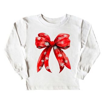 Coquette Christmas Snowflake Bow Toddler Long Sleeve Graphic Tee
