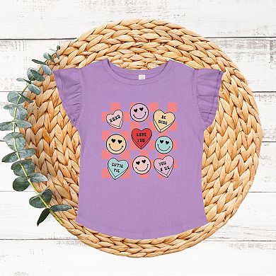 Candy Heart Smile Solid Toddler Flutter Sleeve Graphic Tee
