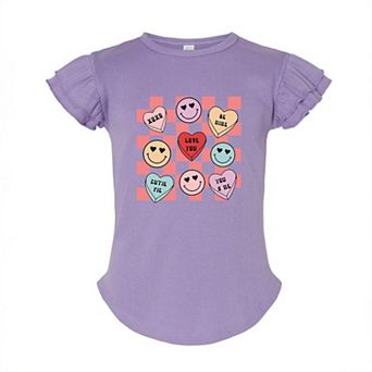 Candy Heart Smile Solid Toddler Flutter Sleeve Graphic Tee