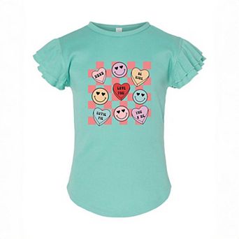 Candy Heart Smile Solid Toddler Flutter Sleeve Graphic Tee