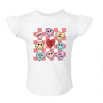 Candy Heart Smile Solid Toddler Flutter Sleeve Graphic Tee
