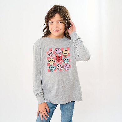 Candy Heart Smile Solid Youth Long Sleeve Graphic Tee
