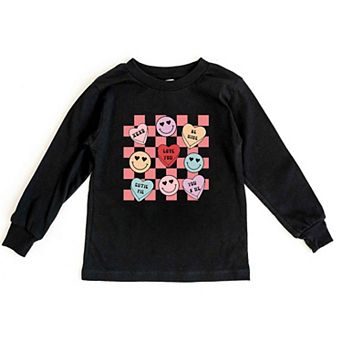 Candy Heart Smile Solid Youth Long Sleeve Graphic Tee