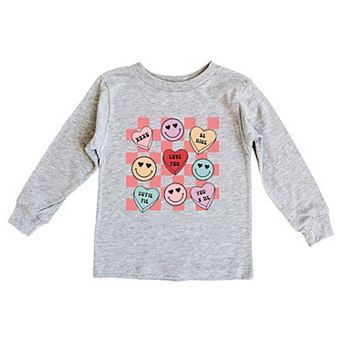 Candy Heart Smile Solid Youth Long Sleeve Graphic Tee