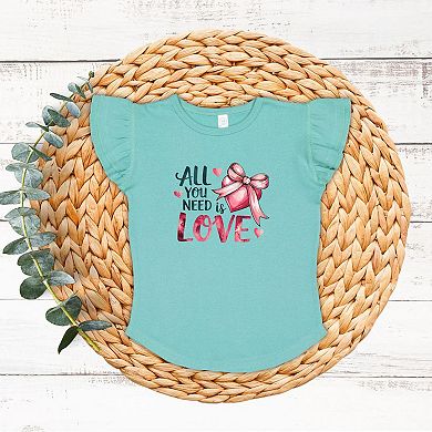 All You Need Is Love Coquette Toddler Flutter Sleeve Graphic Tee