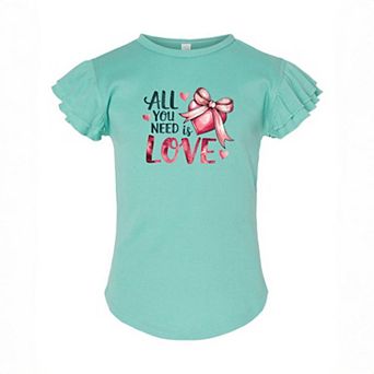 All You Need Is Love Coquette Toddler Flutter Sleeve Graphic Tee