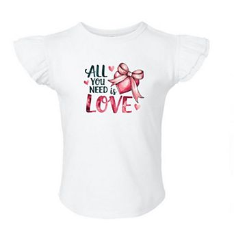 All You Need Is Love Coquette Toddler Flutter Sleeve Graphic Tee