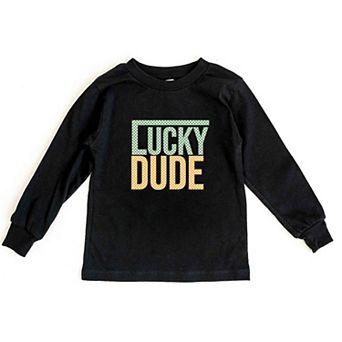 Block Checkered Lucky Dude Toddler Long Sleeve Graphic Tee