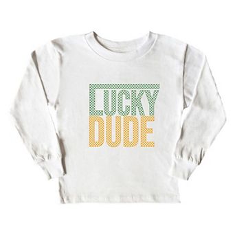 Block Checkered Lucky Dude Toddler Long Sleeve Graphic Tee