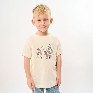 Deer Snowman Scene Toddler Short Sleeve Graphic Tee