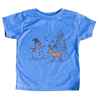 Deer Snowman Scene Toddler Short Sleeve Graphic Tee