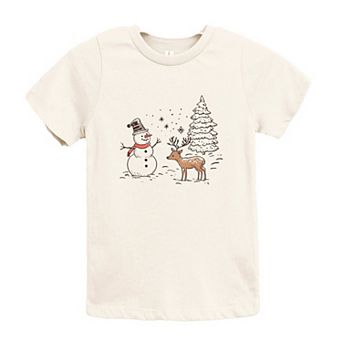Deer Snowman Scene Toddler Short Sleeve Graphic Tee