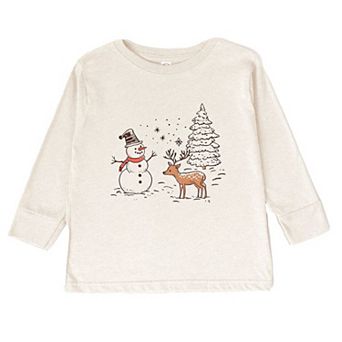 Deer Snowman Scene Toddler Long Sleeve Graphic Tee