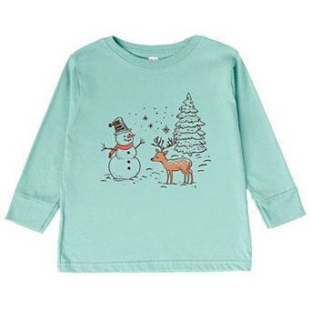 Deer Snowman Scene Toddler Long Sleeve Graphic Tee