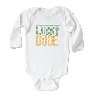 Block Checkered Lucky Dude Baby Long Sleeve Bodysuit