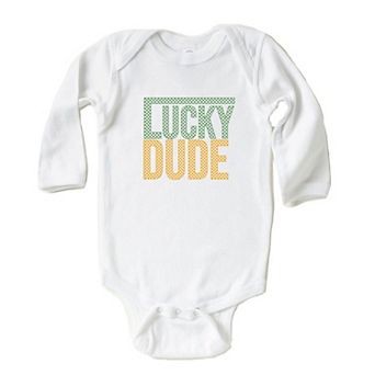 Block Checkered Lucky Dude Baby Long Sleeve Bodysuit