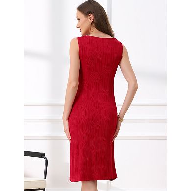 Sleeveless Sheath Dress for Women's Boat Neck Textured Elegant Office Dress