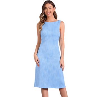 Sleeveless Sheath Dress for Women's Boat Neck Textured Elegant Office Dress