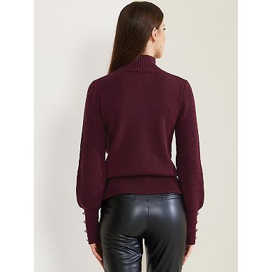 Women's High Neck Long Sleeve Ribbed Stretch Winter Pullover Knit Sweater Top