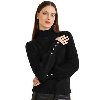 Women's High Neck Long Sleeve Ribbed Stretch Winter Pullover Knit Sweater Top